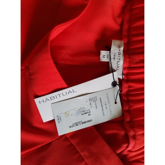 NWT Habitual Red Pants Women's Medium Elastic Waist Side Stripe Track Varsity - Picture 5 of 11